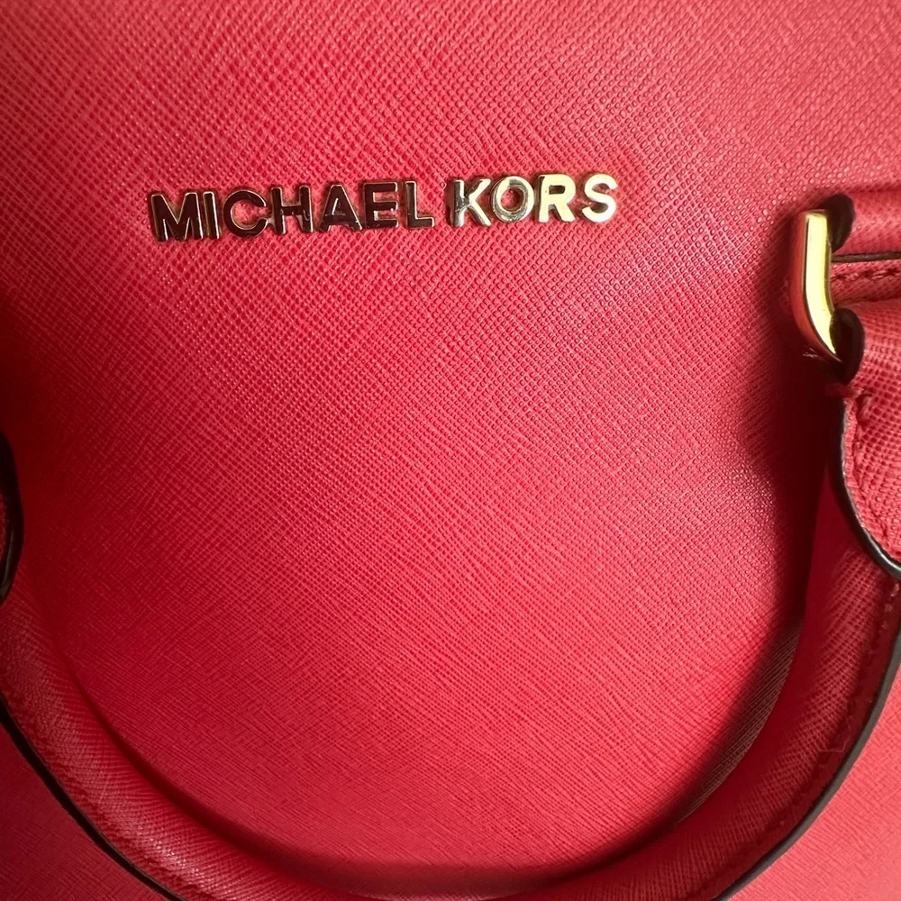 Michael Kors Red Saffiano Leather Satchel Gold-Tone Hardware & Detachable Strap - Picture 12 of 12